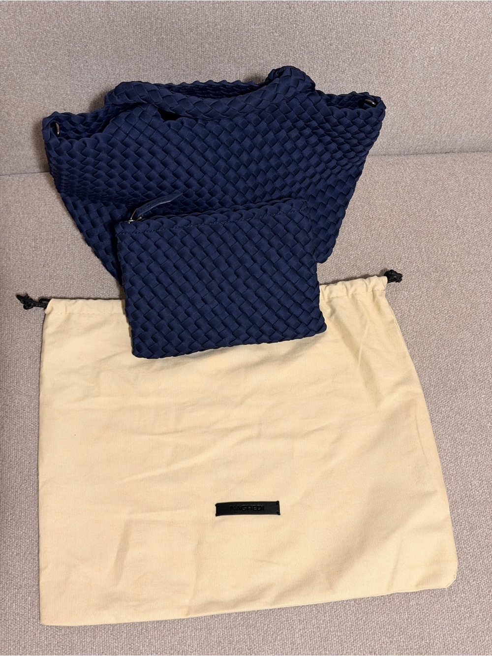 Naghedi St. Barths Small Tote with Matching Zip Pouch in Ink Blue - Picture 10 of 11